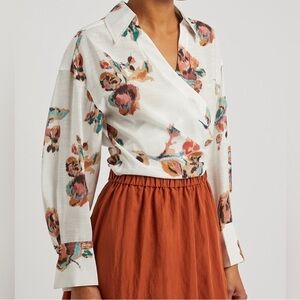 Vince Ikat Floral Wrap Blouse Fall M NWOT